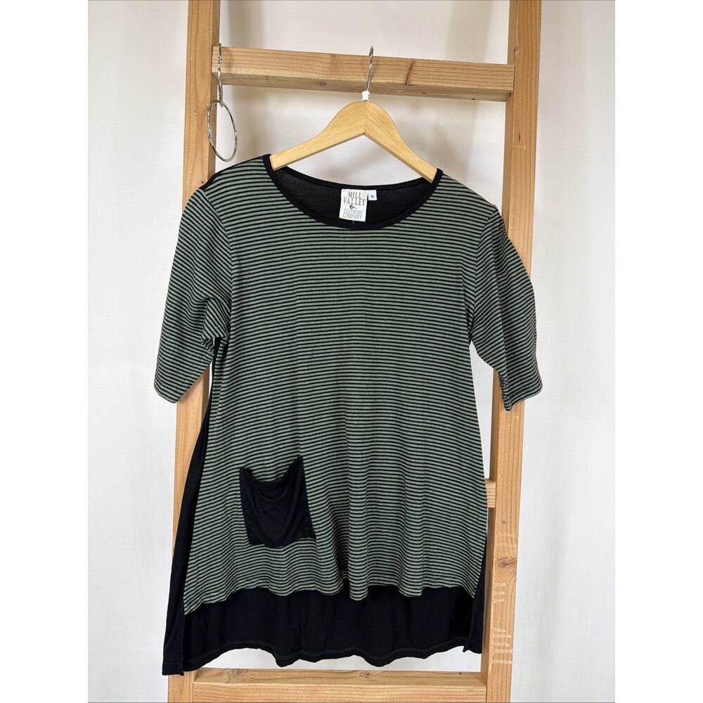 NWT Mill Valley Green Black Stripe Short Sleeve Tunic Top #1229 Size SMALL